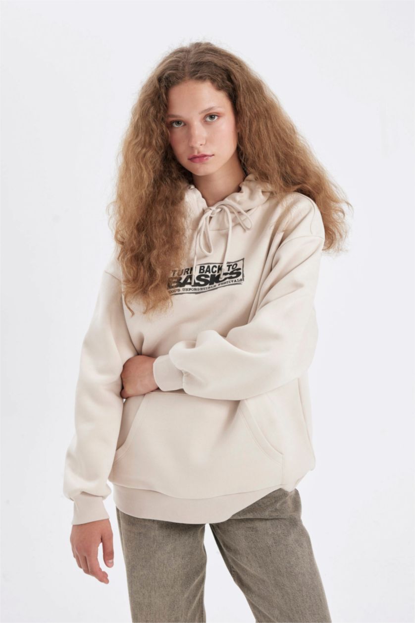 نساء بيج فاتح داكن Oversize Fit Thick Sweatshirt Fabric Sweatshirt