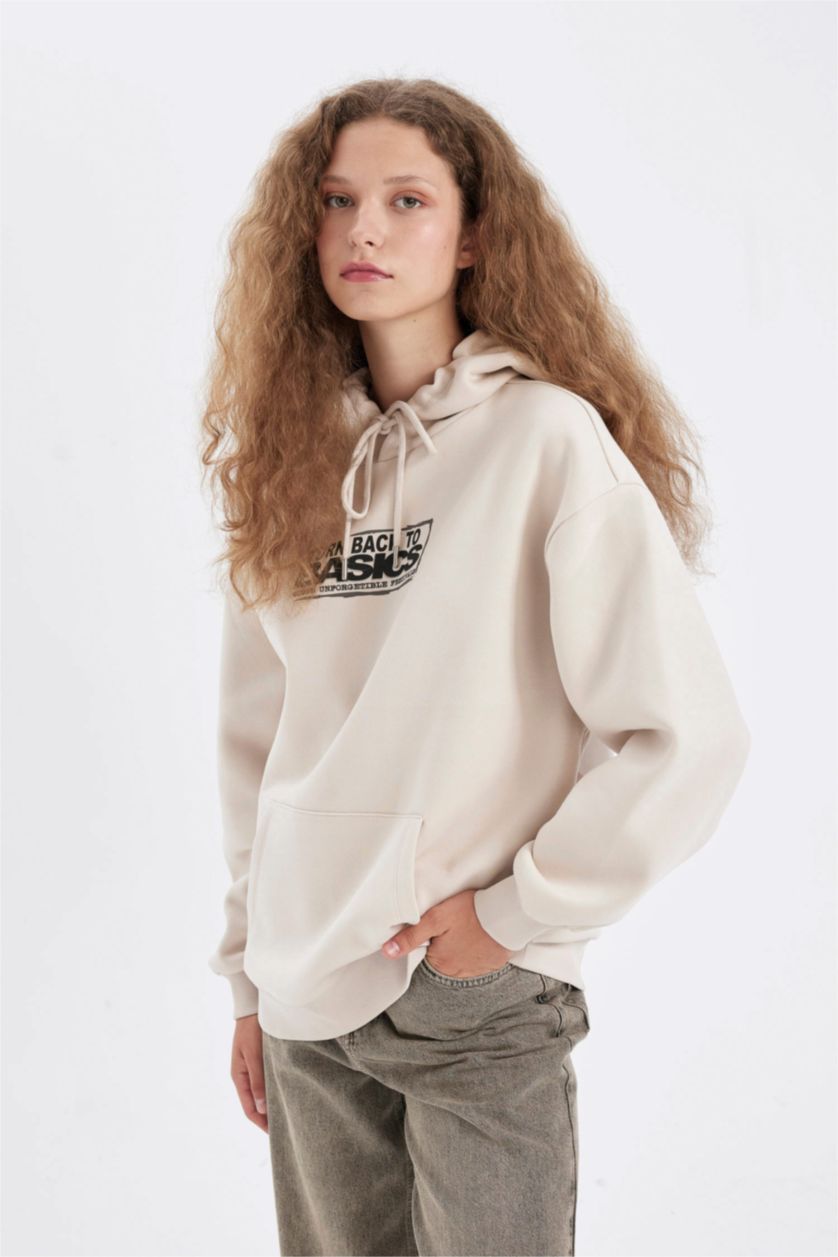 نساء بيج فاتح داكن Oversize Fit Thick Sweatshirt Fabric Sweatshirt