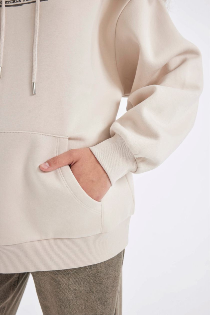 نساء بيج فاتح داكن Oversize Fit Thick Sweatshirt Fabric Sweatshirt