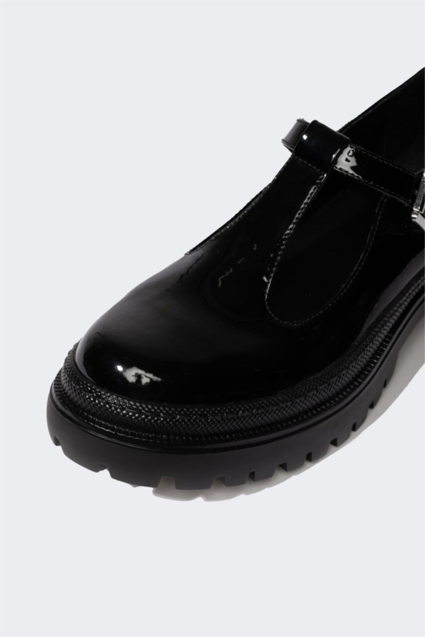 WOMAN Black Woman Faux Leather Flat Sole Classic Shoes