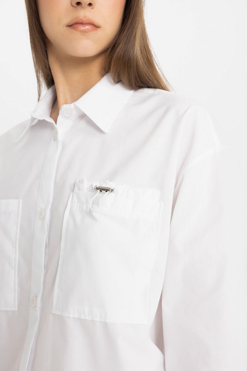 Kadın Violet Beyaz Relax Fit Poplin Uzun Kollu Gömlek Tunik