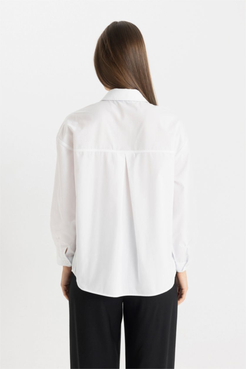 Kadın Violet Beyaz Relax Fit Poplin Uzun Kollu Gömlek Tunik