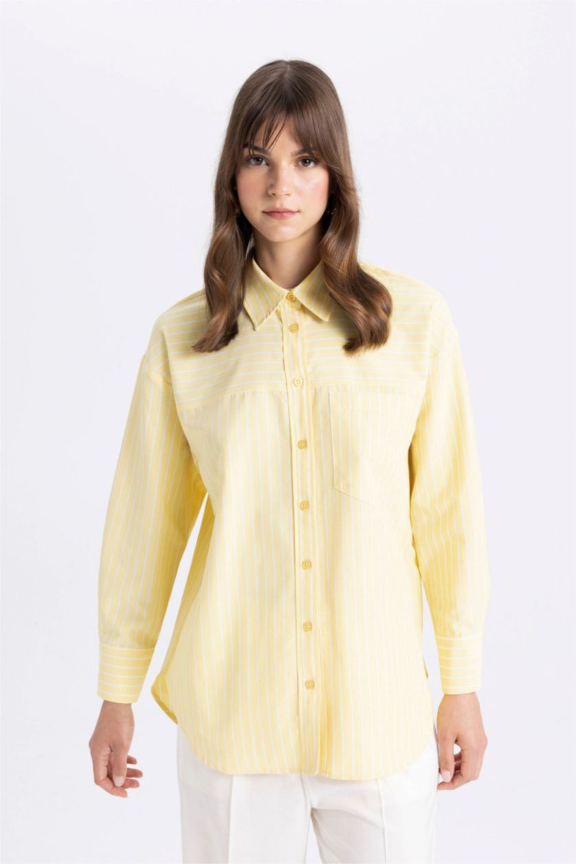 WOMAN Yellow Relax Fit Poplin Printed Long Sleeve Tunic