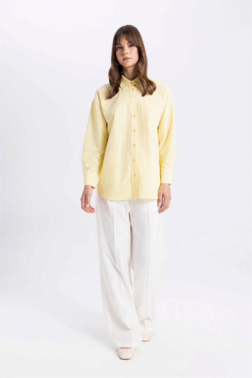 WOMAN Yellow Relax Fit Poplin Printed Long Sleeve Tunic