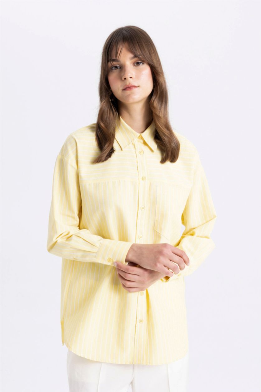 WOMAN Yellow Relax Fit Poplin Printed Long Sleeve Tunic