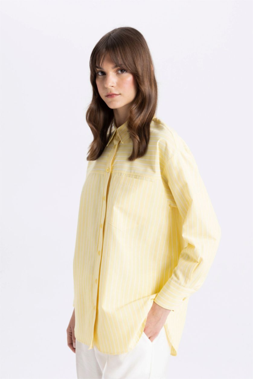 WOMAN Yellow Relax Fit Poplin Printed Long Sleeve Tunic