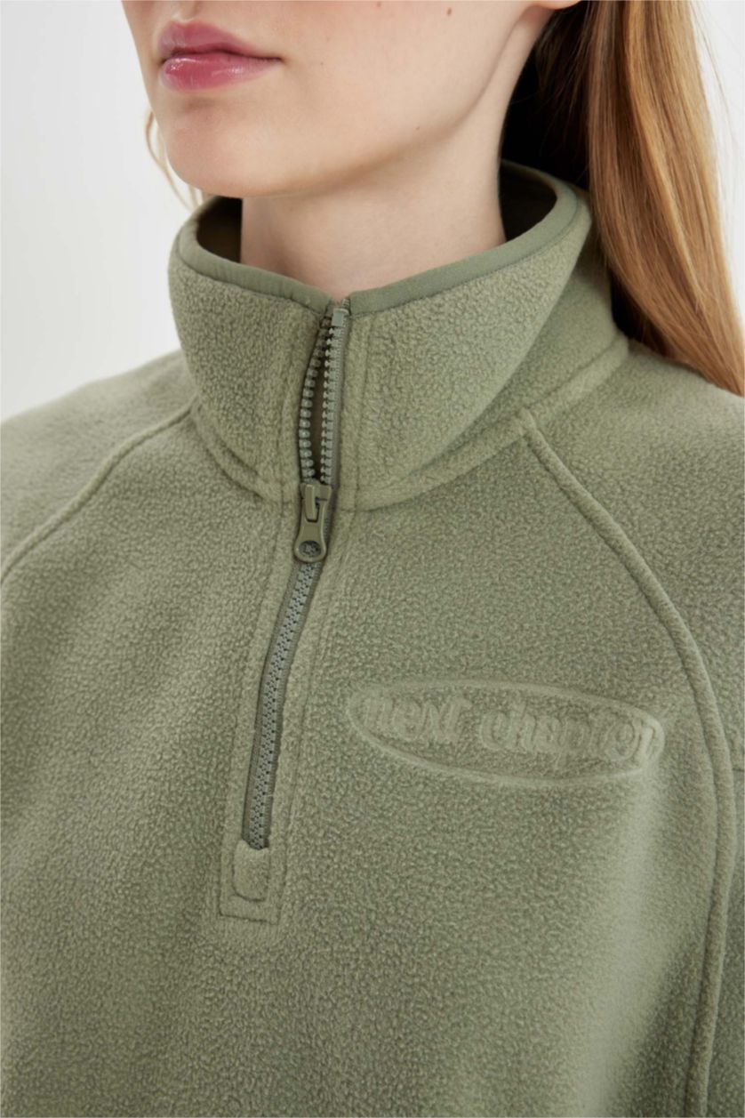 Kadın Açık Haki Regular Fıt Polar Sweatshirt