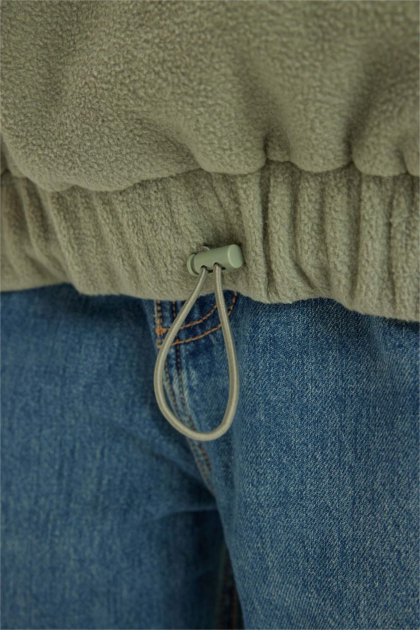 Kadın Açık Haki Regular Fıt Polar Sweatshirt