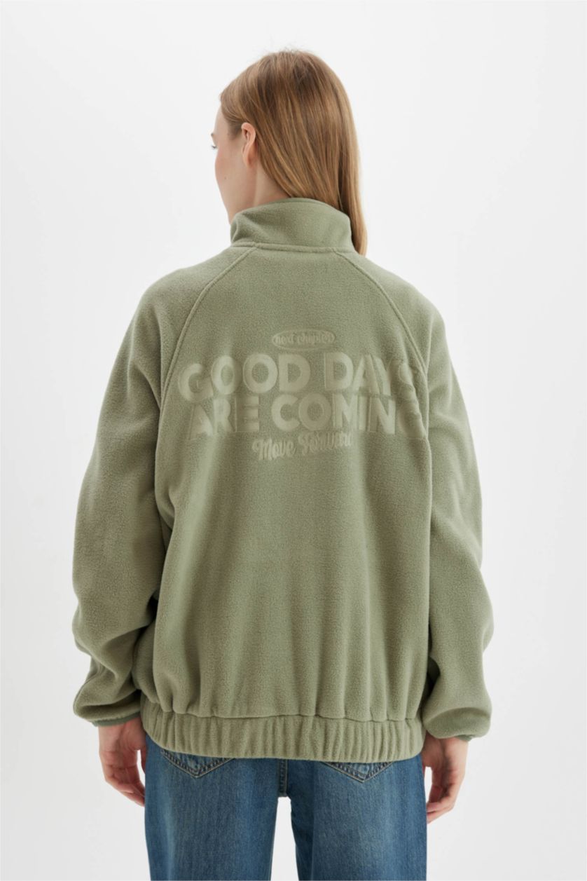 Kadın Açık Haki Regular Fıt Polar Sweatshirt