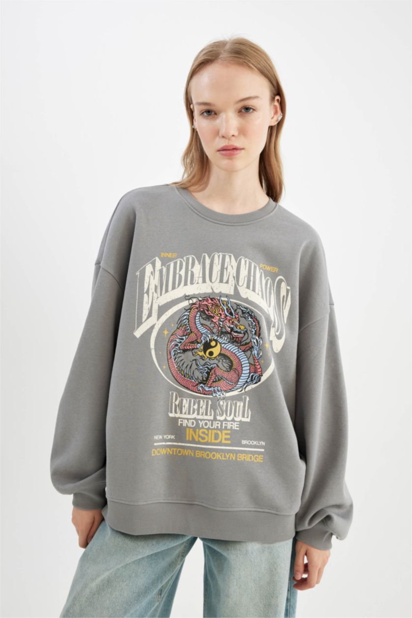 WOMAN Grey Oversize Fit Thick Sweatshirt Fabric Sweatshirt
