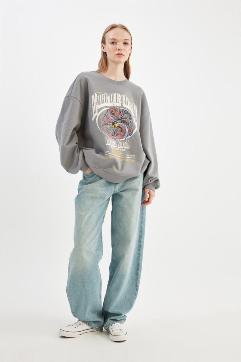 WOMAN Grey Oversize Fit Thick Sweatshirt Fabric Sweatshirt