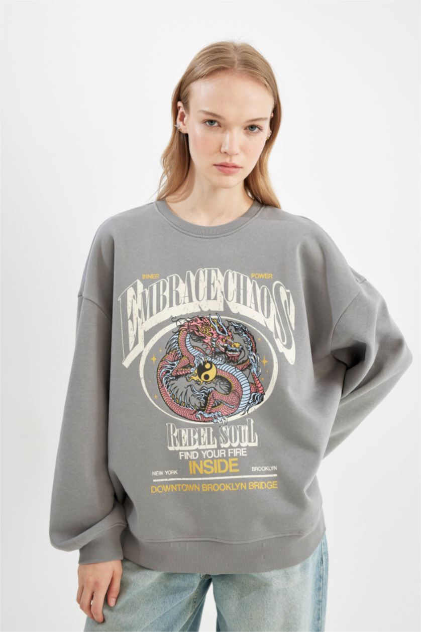 WOMAN Grey Oversize Fit Thick Sweatshirt Fabric Sweatshirt