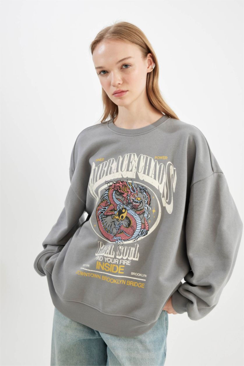 WOMAN Grey Oversize Fit Thick Sweatshirt Fabric Sweatshirt