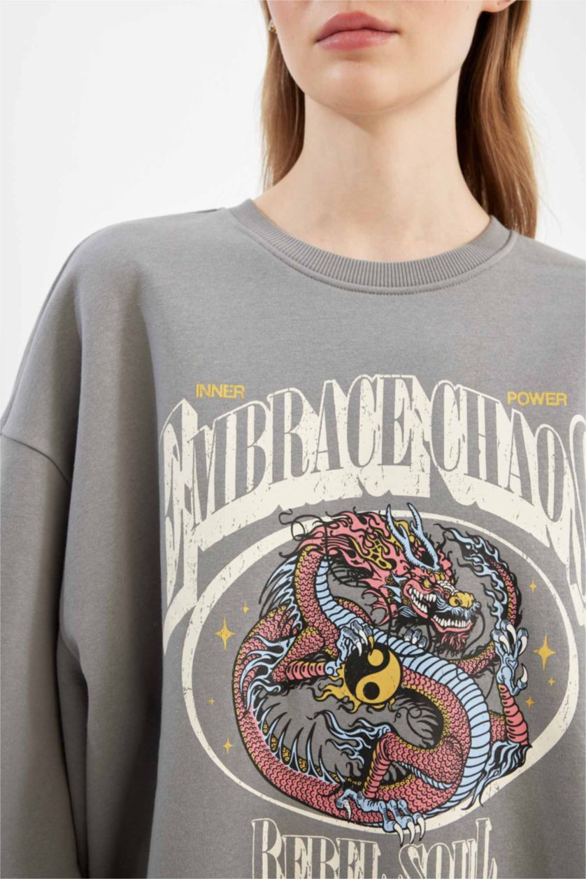 WOMAN Grey Oversize Fit Thick Sweatshirt Fabric Sweatshirt