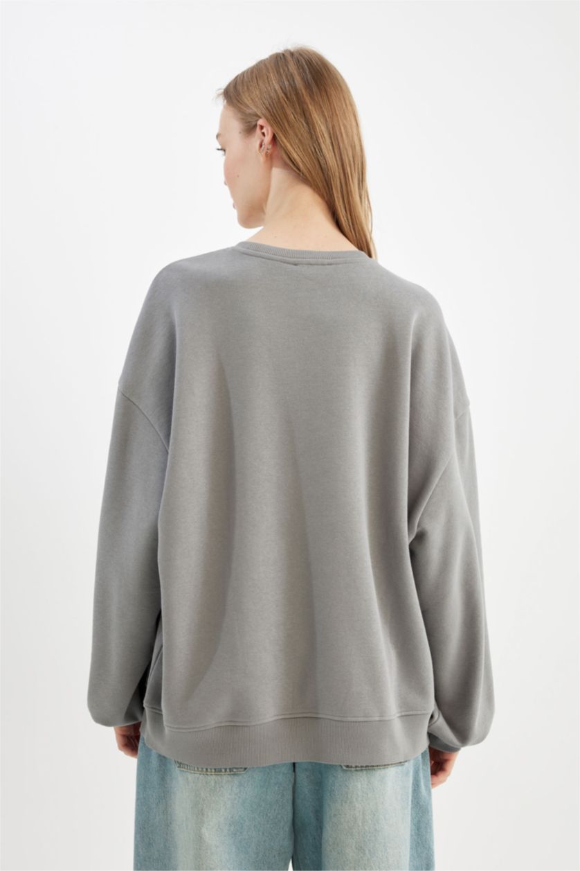 WOMAN Grey Oversize Fit Thick Sweatshirt Fabric Sweatshirt