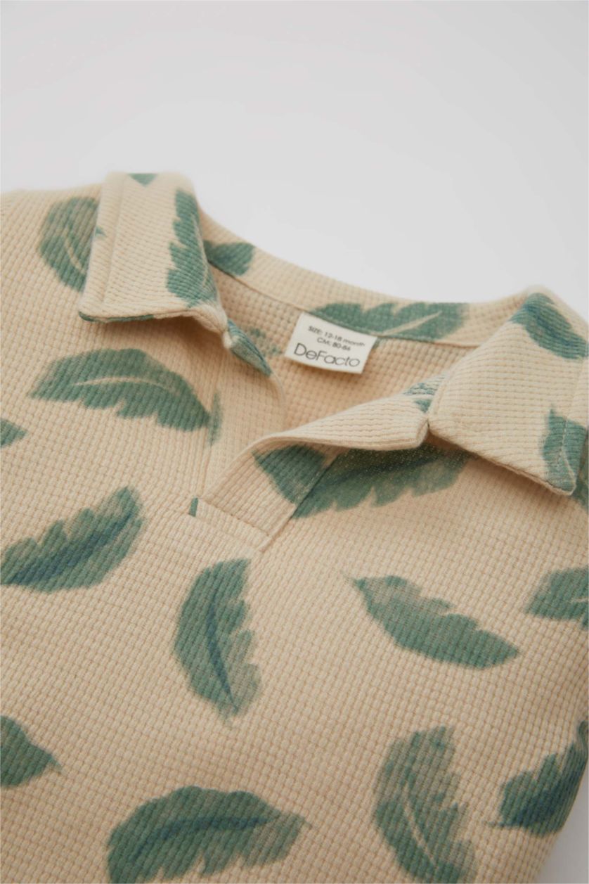 Baby Boy Beige Baby Boy Printed Polo Neck T-Shirt Shorts 2 Piece Set