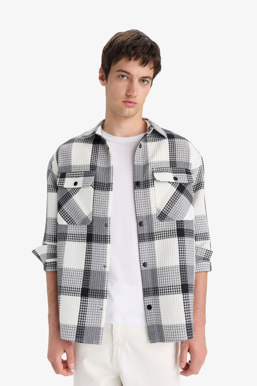 MAN Grey Relax Fit Long Sleeve Waffle Shirt