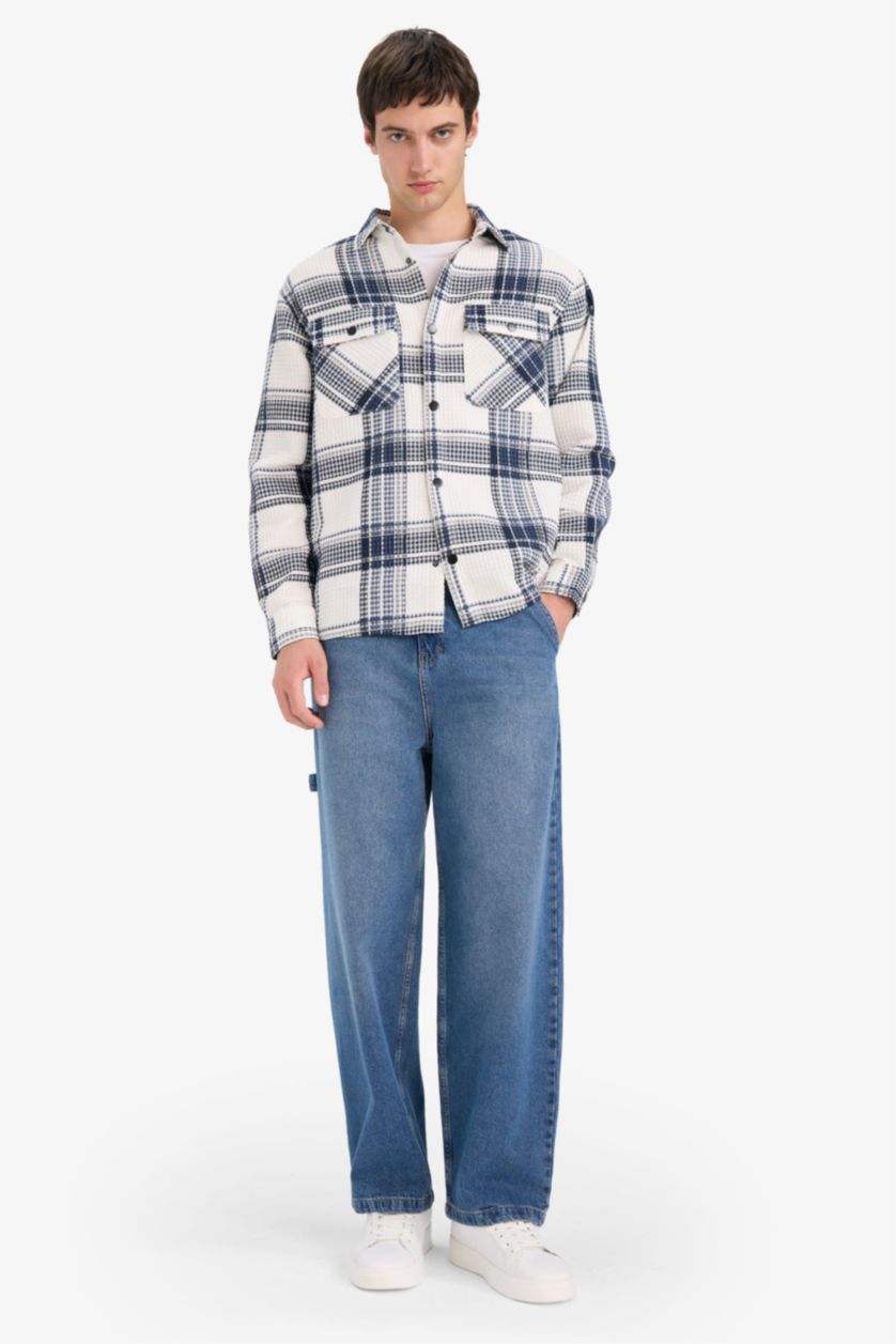 Ерлер әскери-теңіз Рубашка с длинным рукавом из вафельной ткани свободного кроя