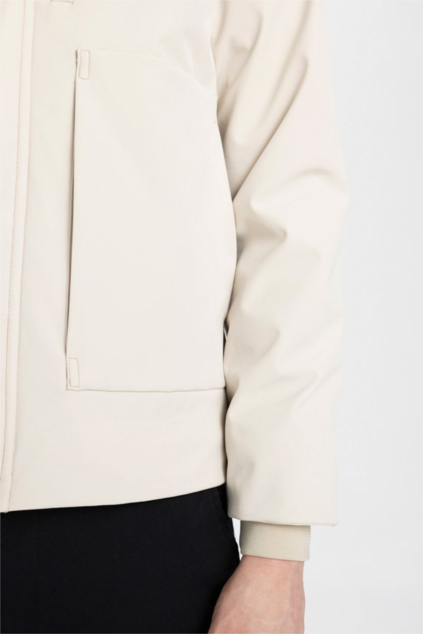 رجال اللون الرملي جاكيت قصة عادية بغطاء للرأس