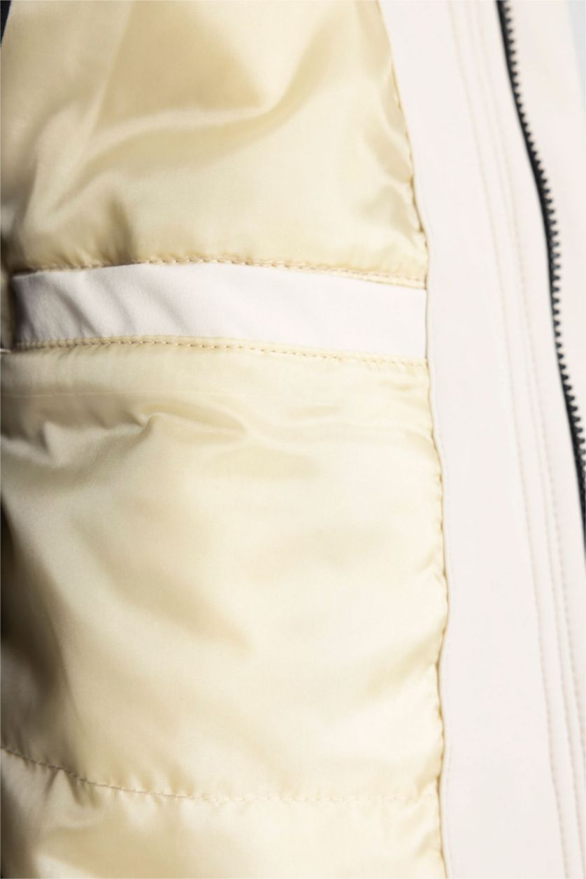 رجال اللون الرملي جاكيت قصة عادية بغطاء للرأس