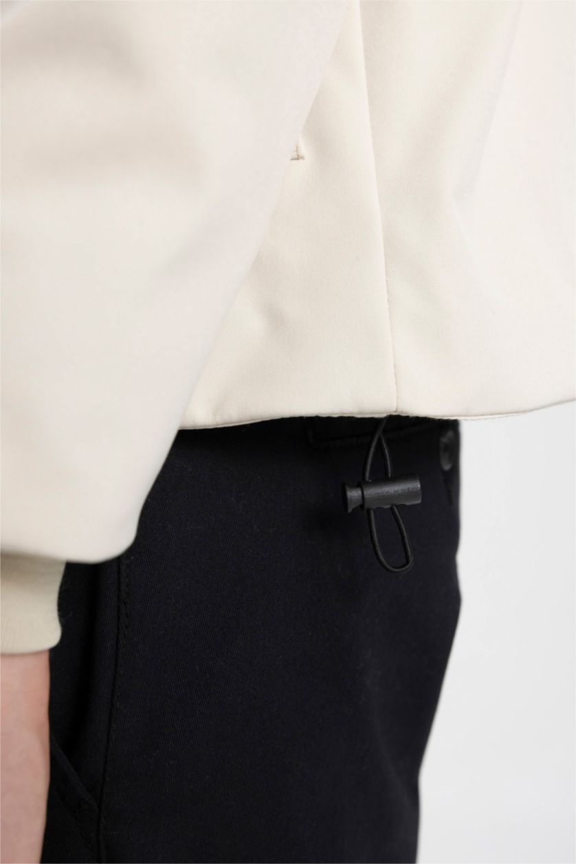 رجال اللون الرملي جاكيت قصة عادية بغطاء للرأس