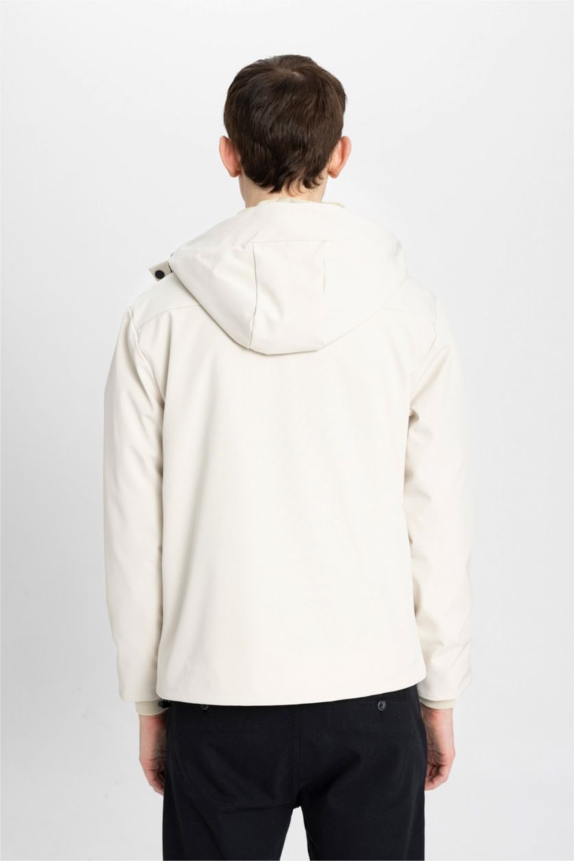 رجال اللون الرملي جاكيت قصة عادية بغطاء للرأس