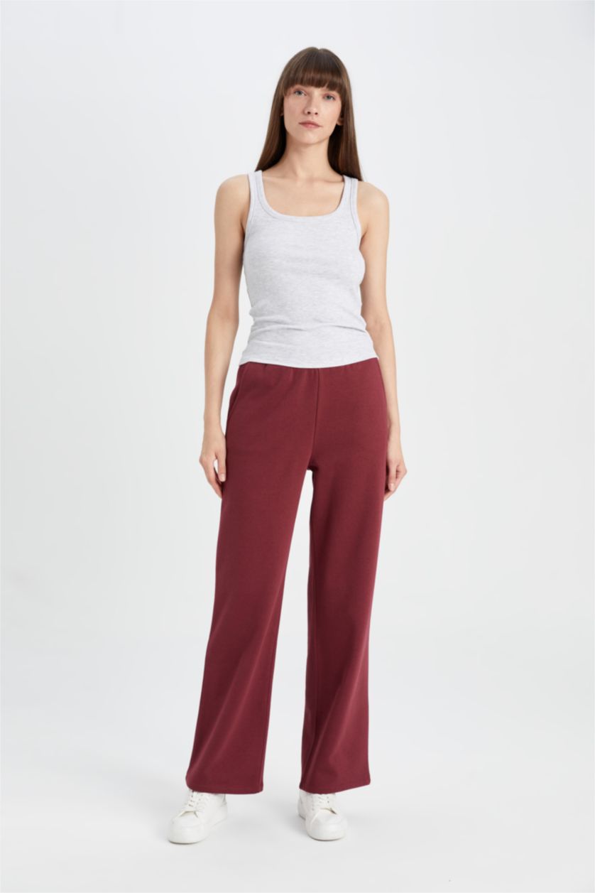 Женщины Бордовый Штаны прямого кроя из плотной ткани