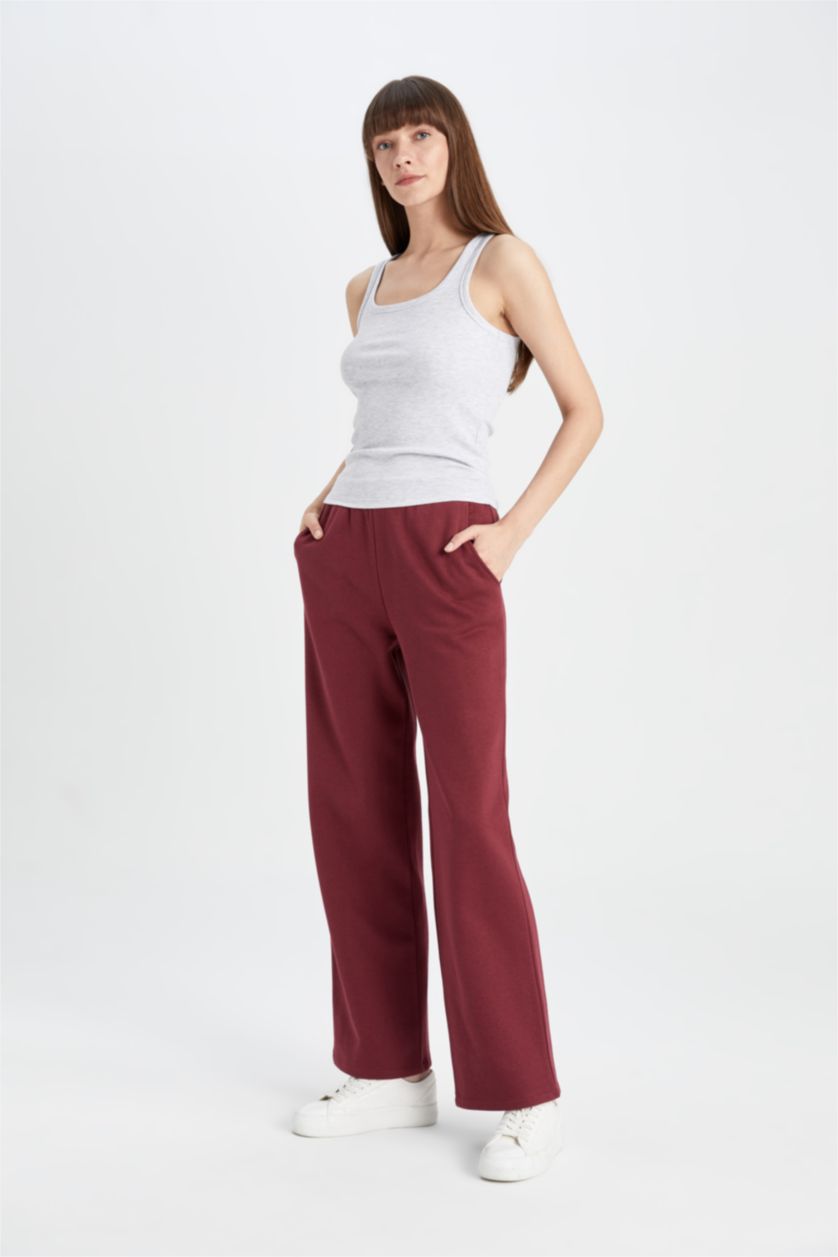 Женщины Бордовый Штаны прямого кроя из плотной ткани