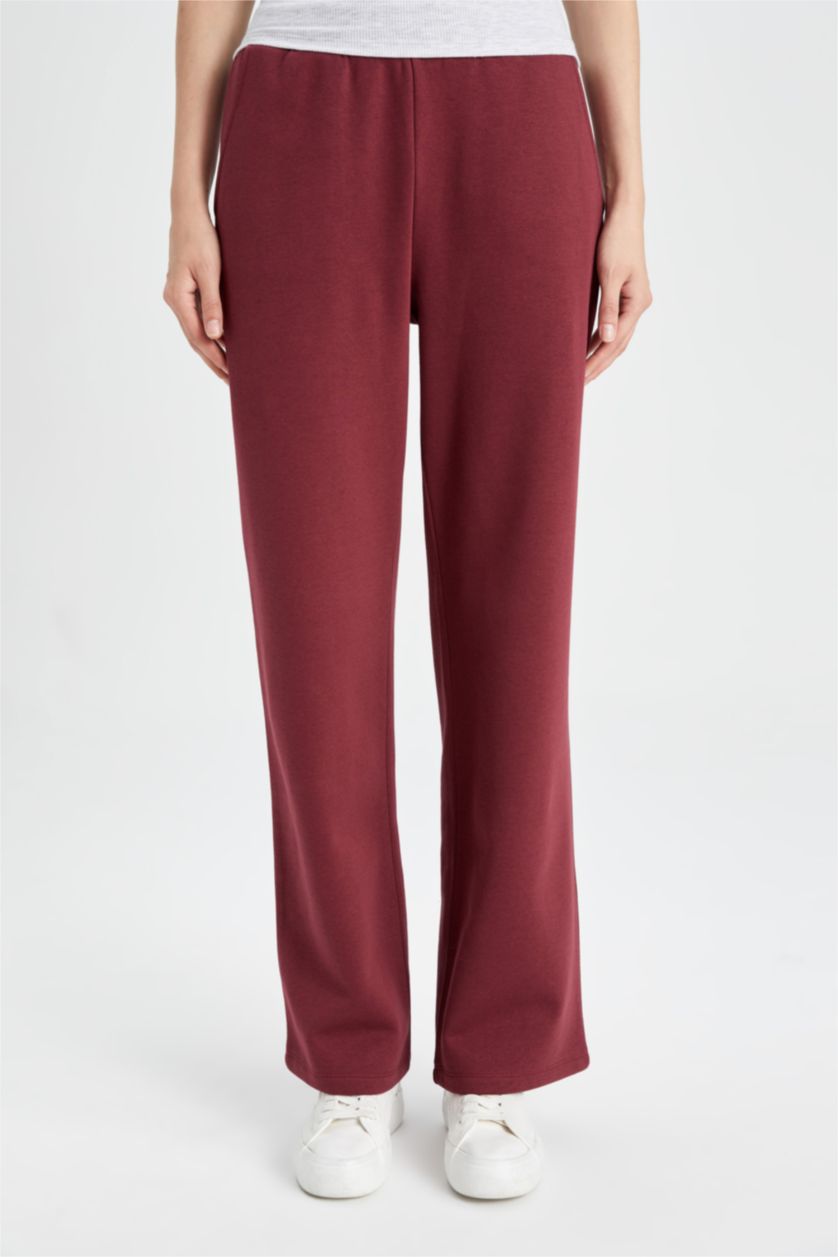 Женщины Бордовый Штаны прямого кроя из плотной ткани