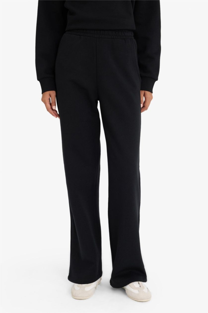 نساء أسود بنطرون سادة ثقيل قصة مستقيمة جيب