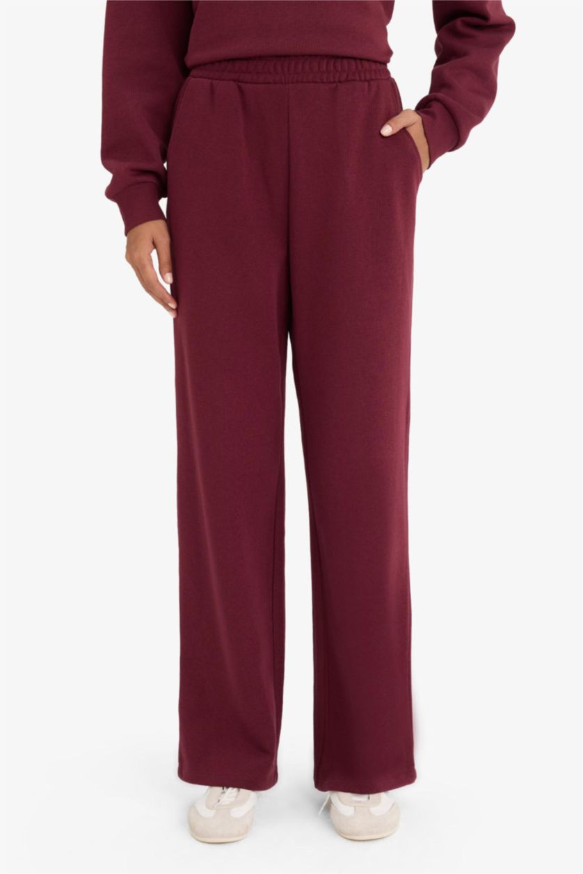 Женщины Бордовый Толстые спортивные брюки Straight Fit Basic с карманами и из материала для свитшотов