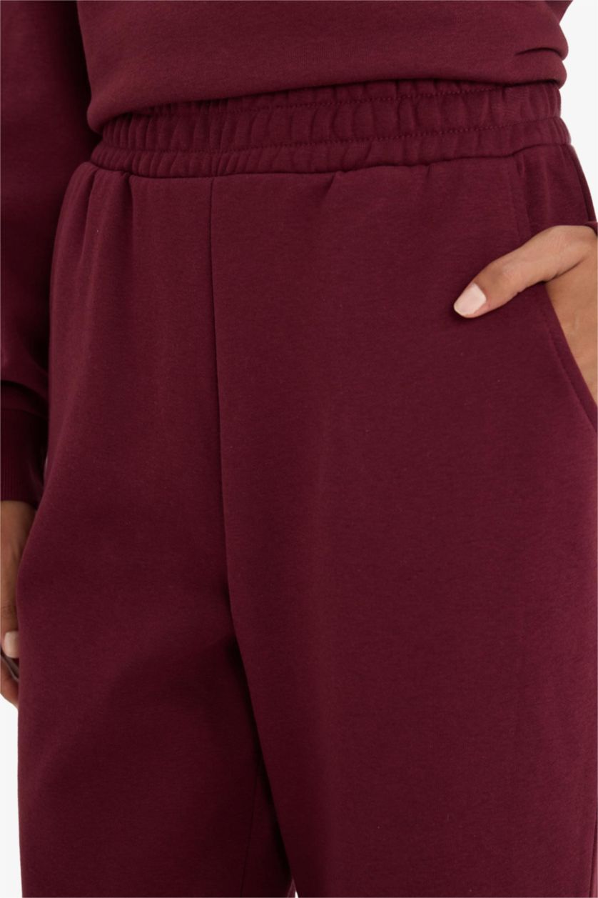 Женщины Бордовый Толстые спортивные брюки Straight Fit Basic с карманами и из материала для свитшотов