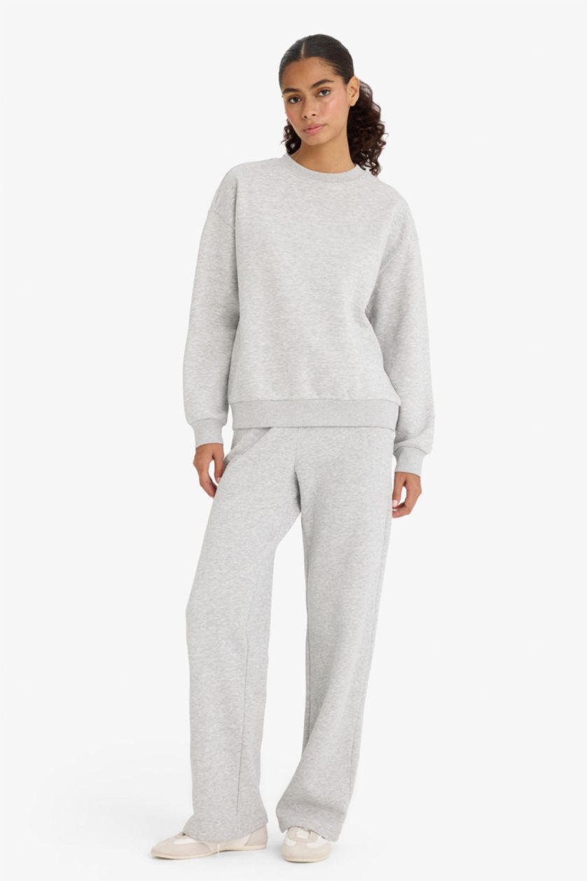 Женщины Серый меланж Толстые спортивные брюки Straight Fit Basic с карманами и из материала для свитшотов