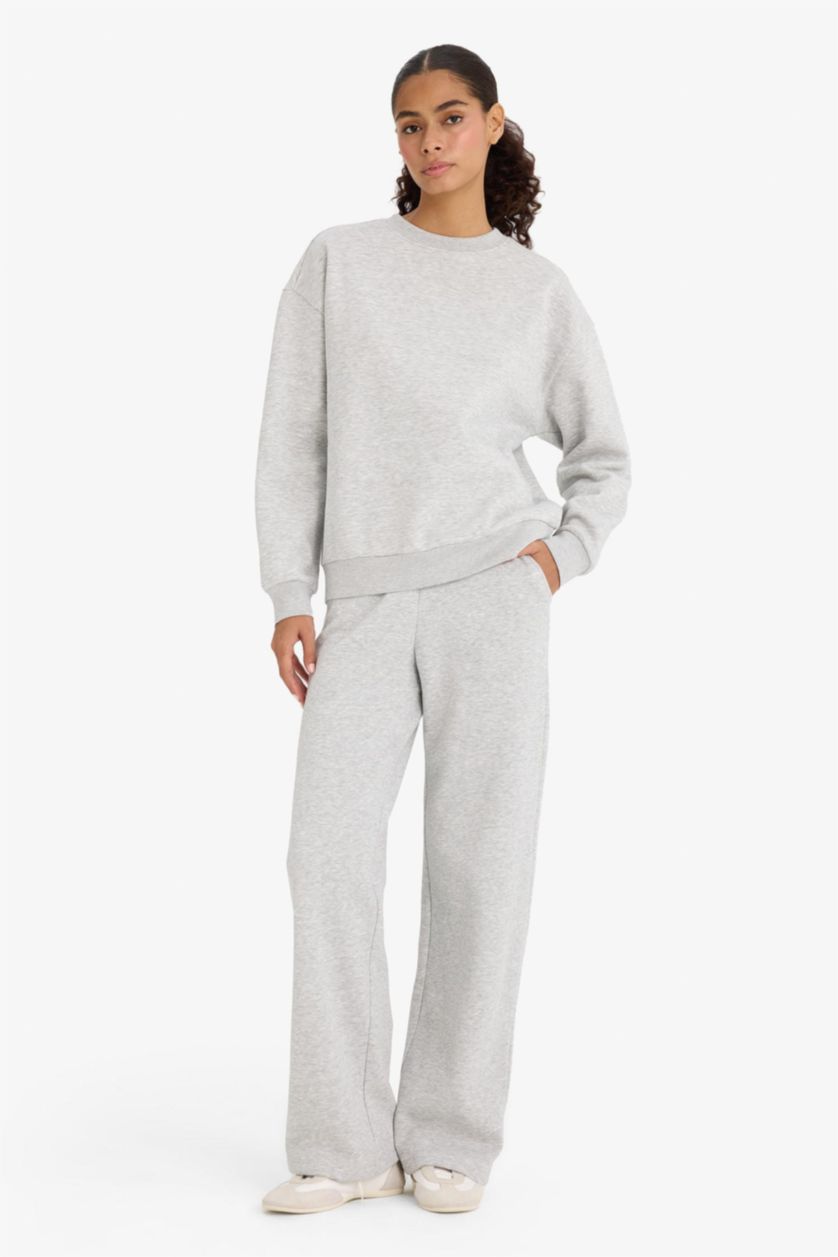 Женщины Серый меланж Толстые спортивные брюки Straight Fit Basic с карманами и из материала для свитшотов