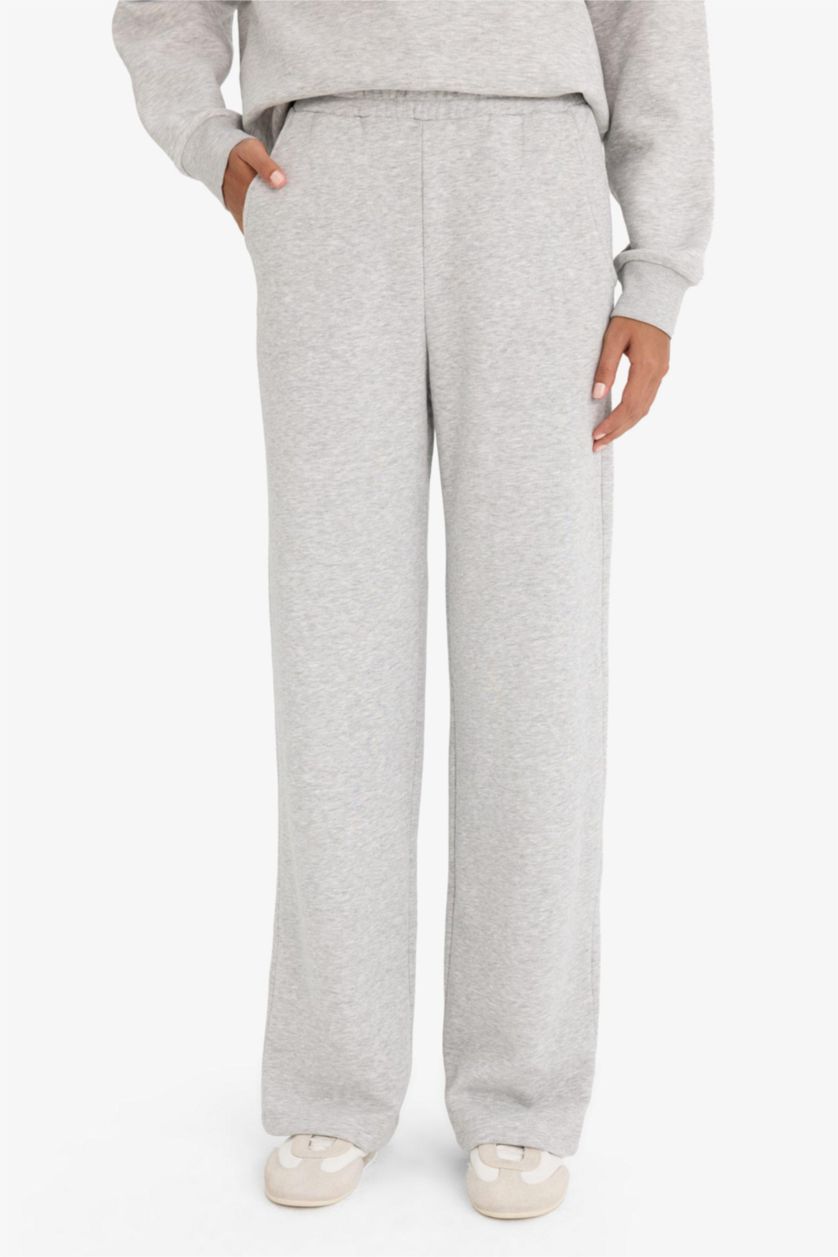 Женщины Серый меланж Толстые спортивные брюки Straight Fit Basic с карманами и из материала для свитшотов