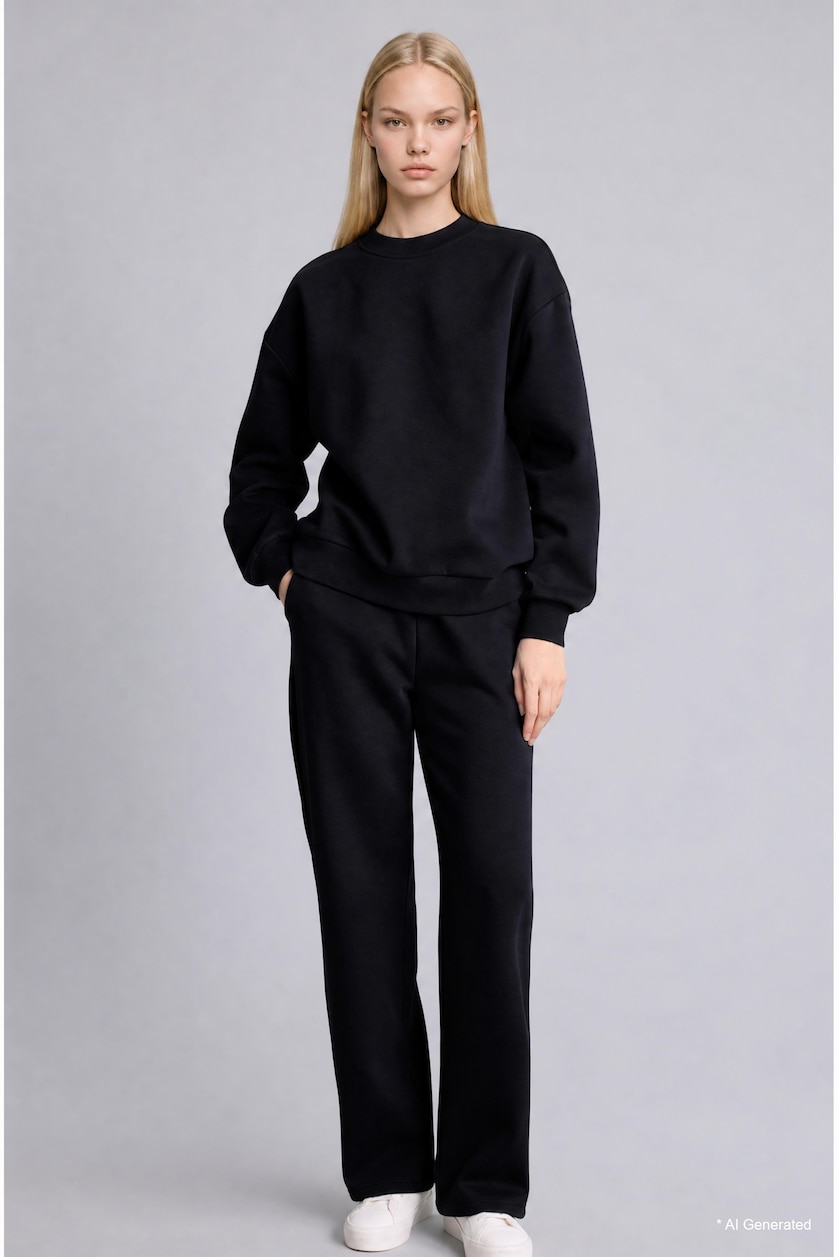 WOMAN Black Straight Fit Basic Thick Fabric Trousers