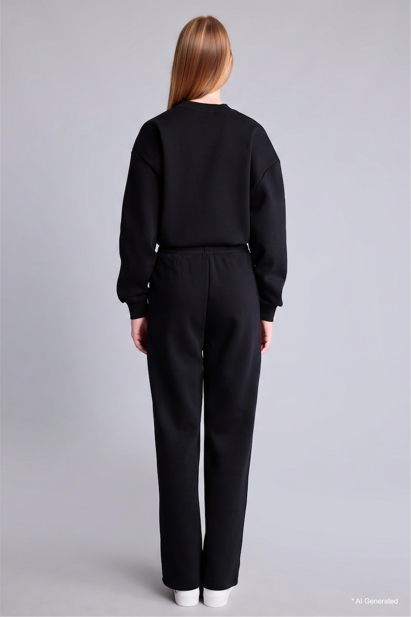 WOMAN Black Straight Fit Basic Thick Fabric Trousers