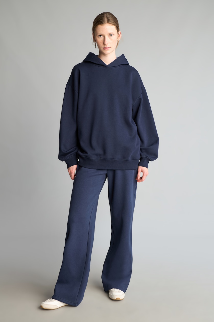 نساء كحلي Straight Fit Thick Sweatshirt Fabric Trousers