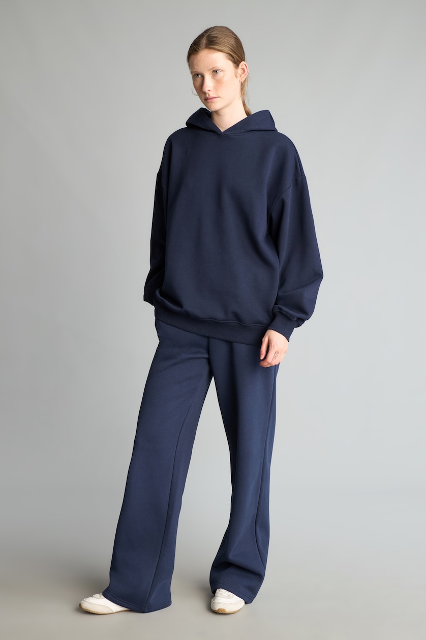 نساء كحلي Straight Fit Thick Sweatshirt Fabric Trousers