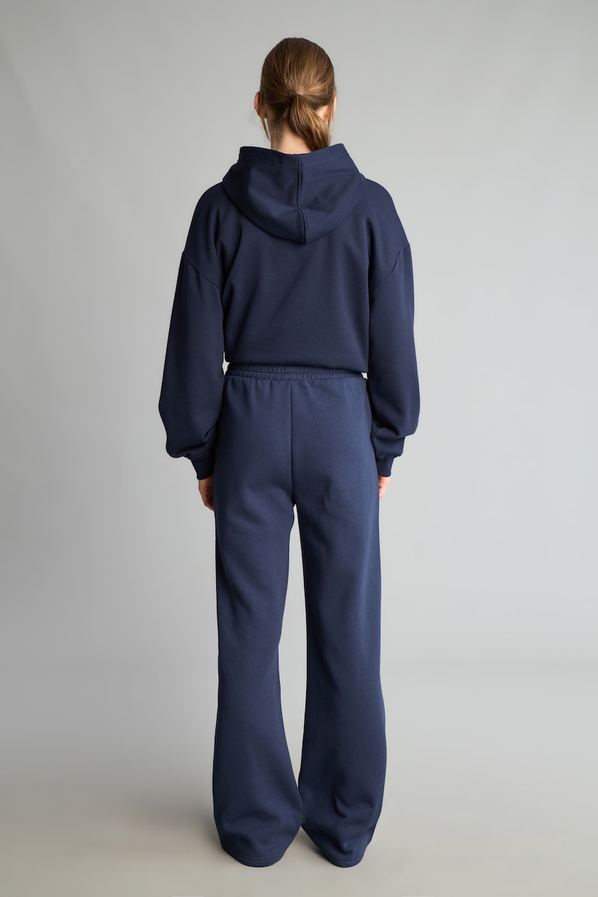 نساء كحلي Straight Fit Thick Sweatshirt Fabric Trousers