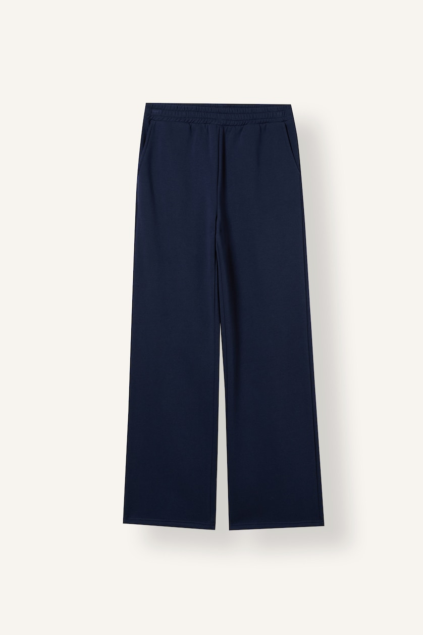 نساء كحلي Straight Fit Thick Sweatshirt Fabric Trousers