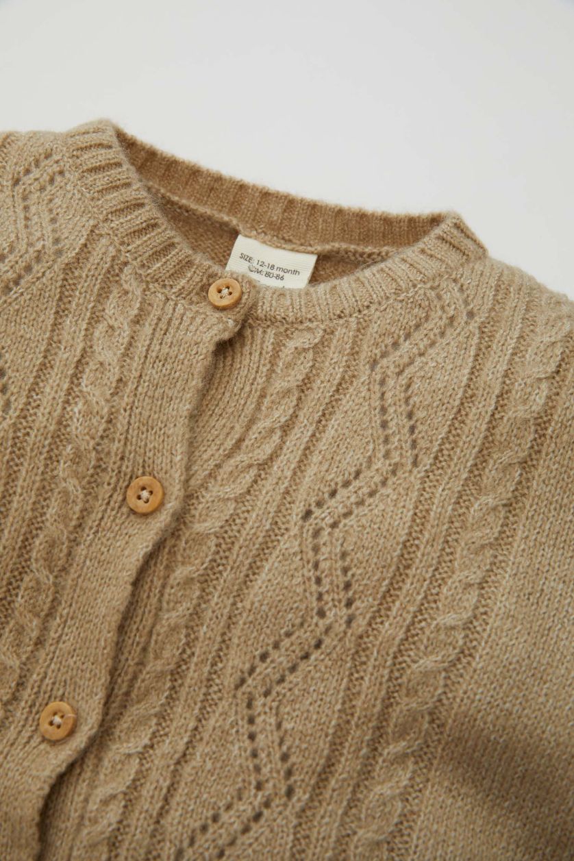 BÉBÉ FILLE Beige Cardigan en tricot boutonné à col rond pour Bébé Fille