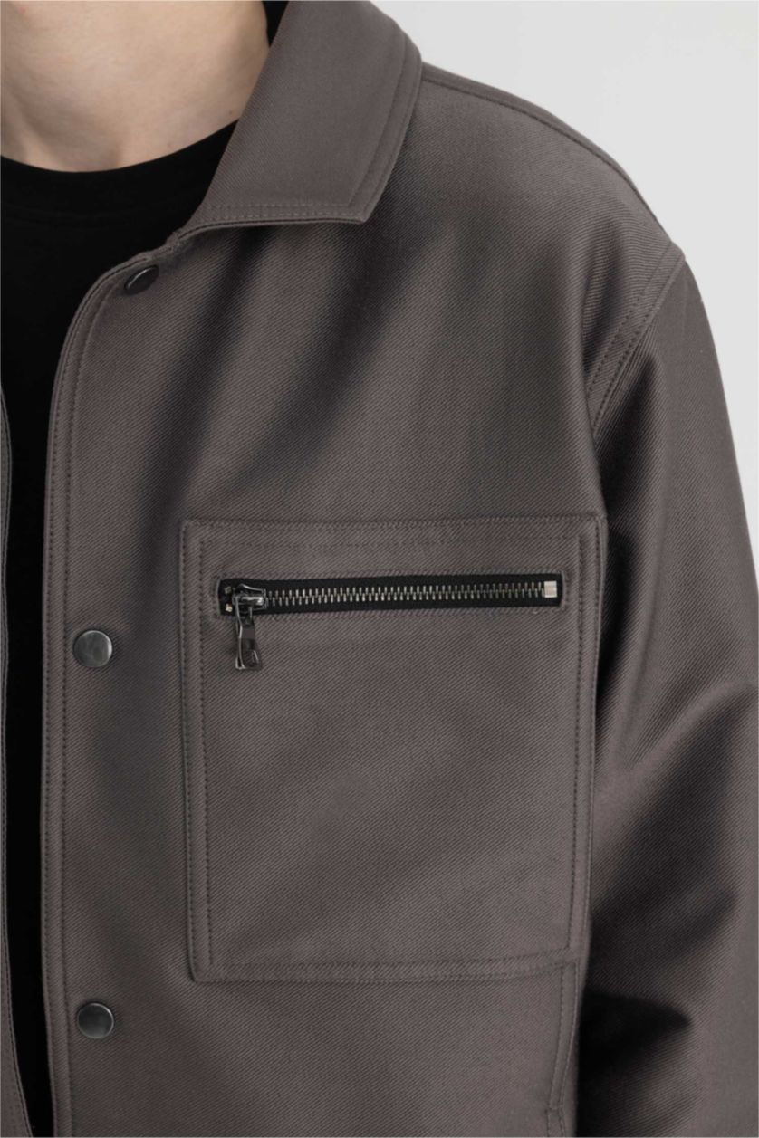 رجال أنثرا غامق جاكيت قصة عادية برقبة قميص