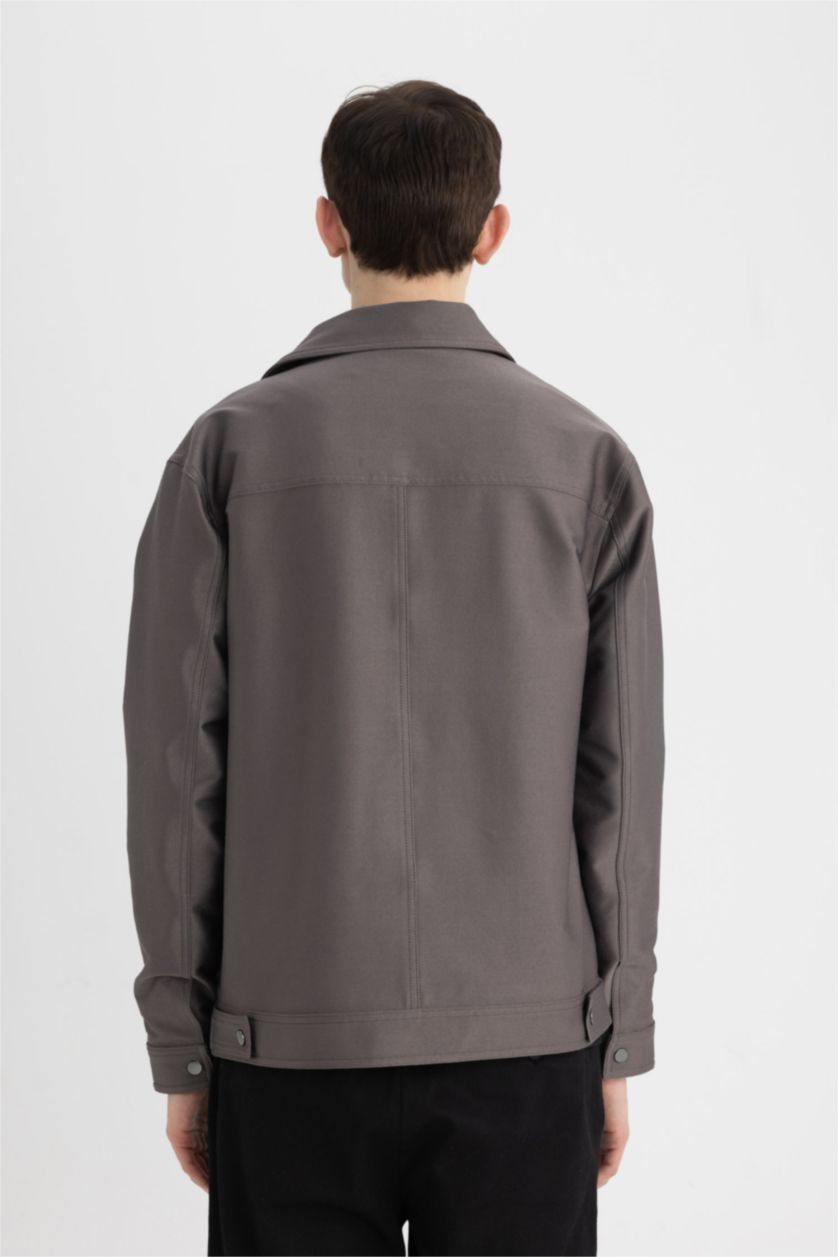 رجال أنثرا غامق جاكيت قصة عادية برقبة قميص