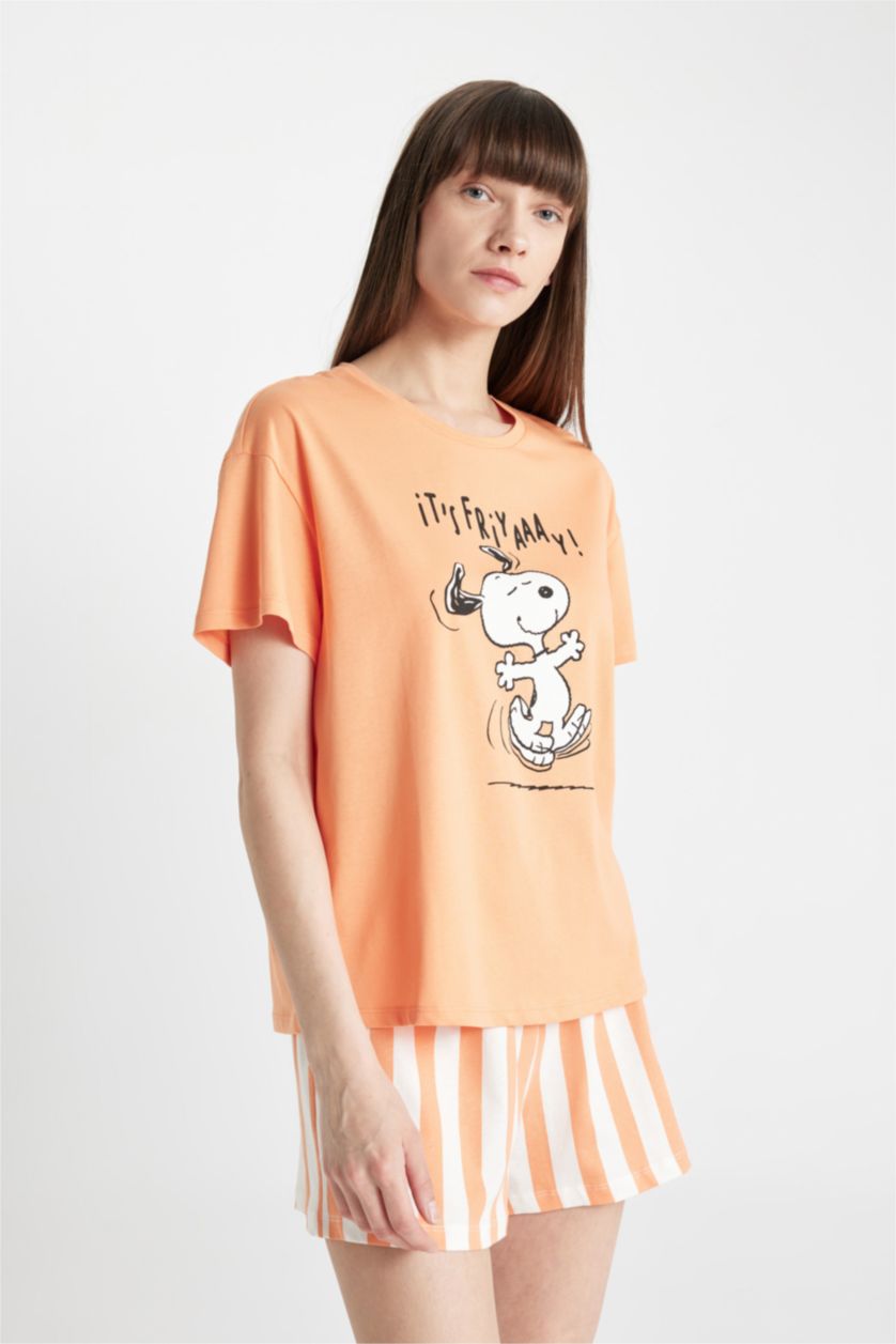 WOMAN Orange Fall in Love Snoopy 2 Piece Pajama Set