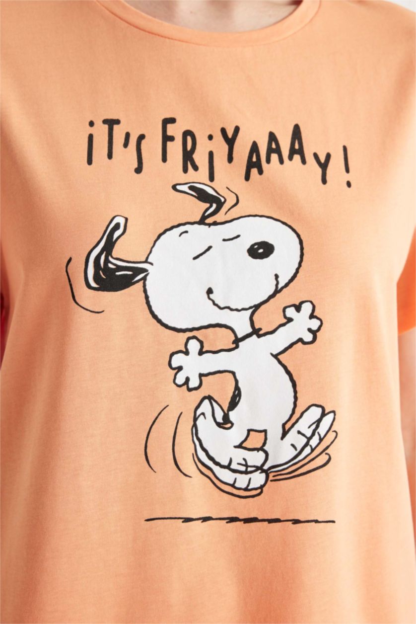 WOMAN Orange Fall in Love Snoopy 2 Piece Pajama Set