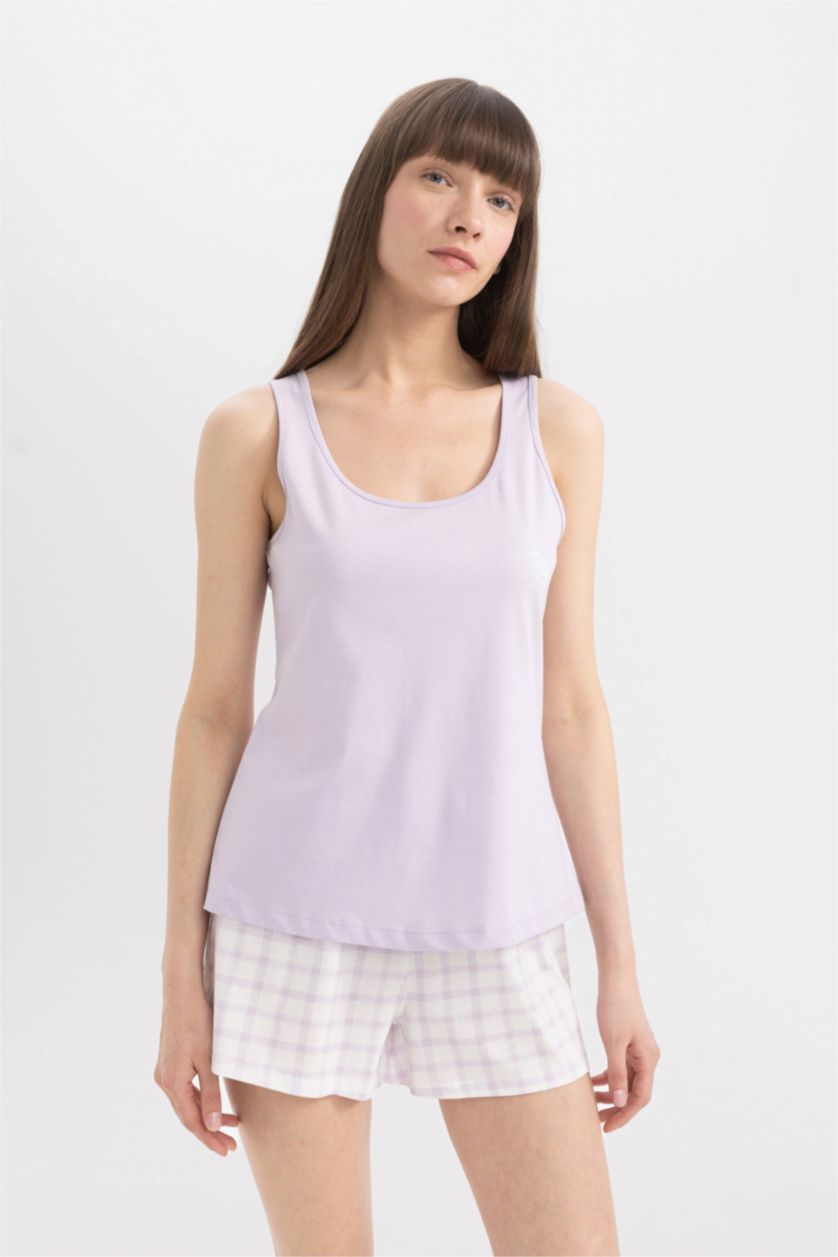FEMME Violet Clair Ensemble Pyjama sans Manches avec Short de Fall in Love