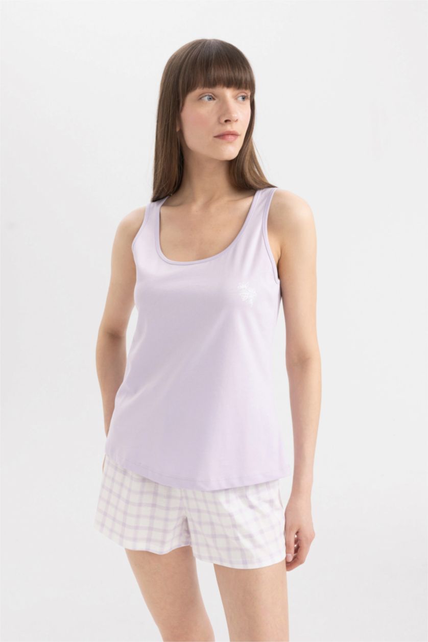 FEMME Violet Clair Ensemble Pyjama sans Manches avec Short de Fall in Love