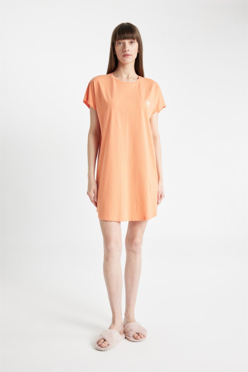 FEMME Orange Chemise de Nuit coupe régulière à Col rond