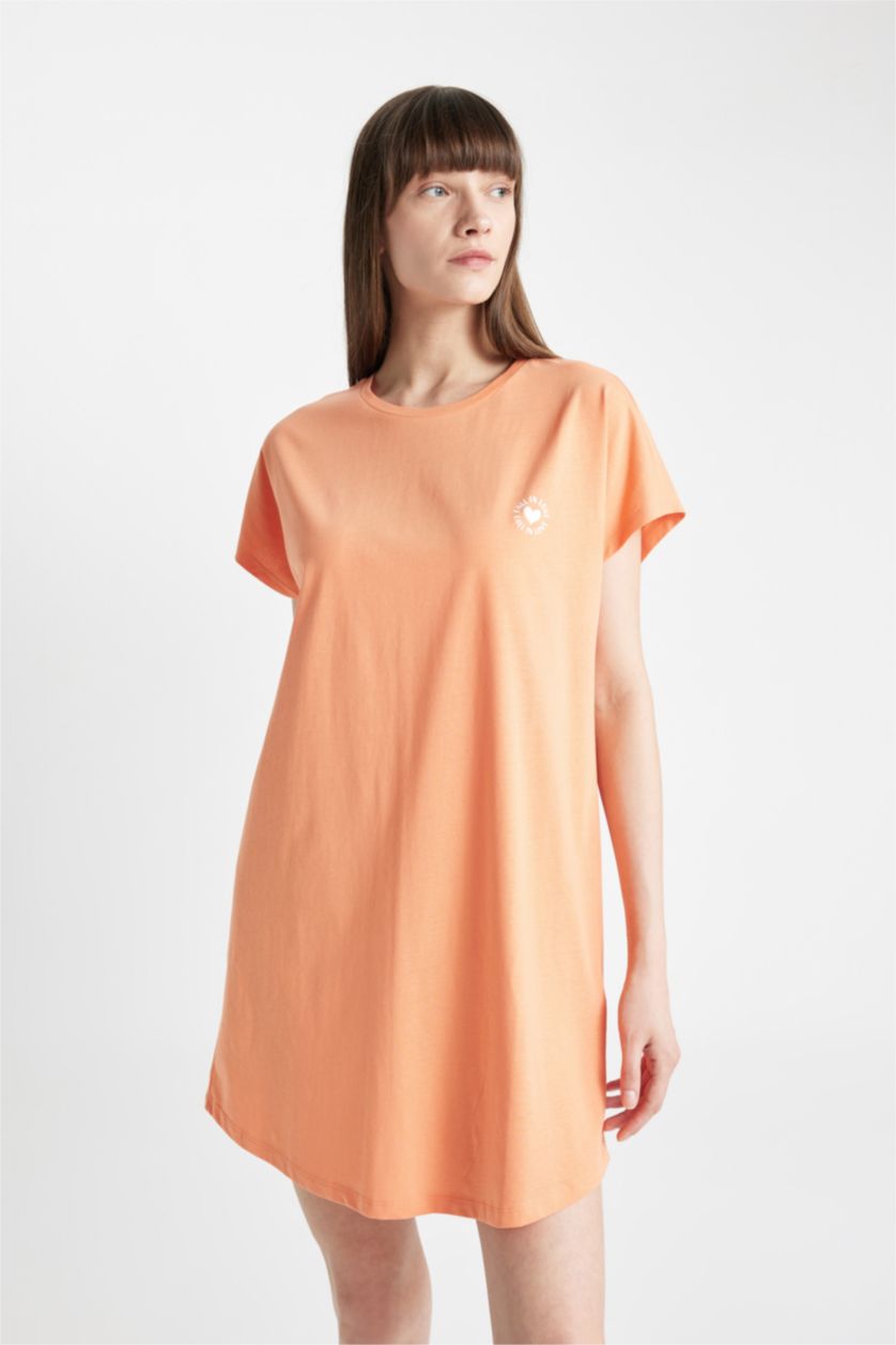 FEMME Orange Chemise de Nuit coupe régulière à Col rond